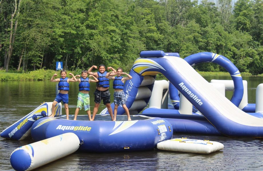 A blowup obstacle course on the lake.