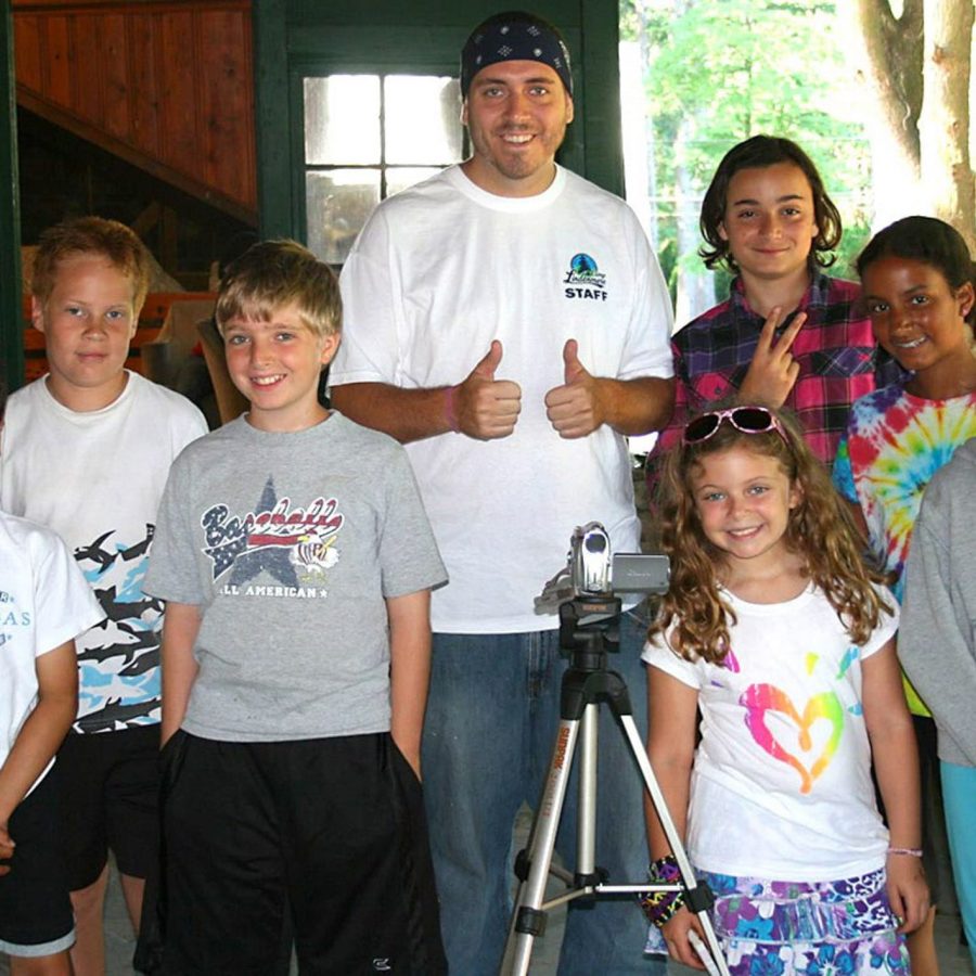 Campers with video camera